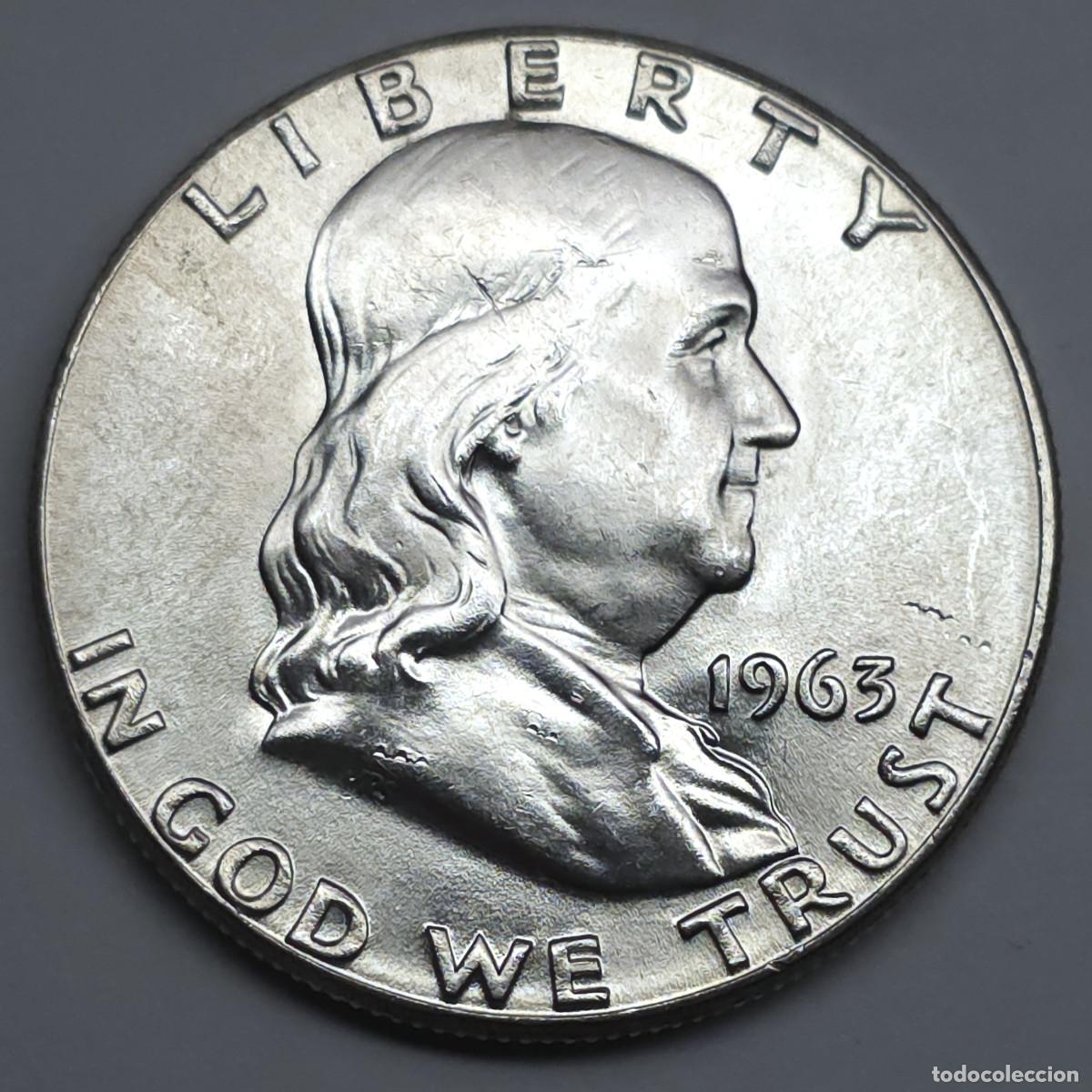Monedas antiguas de Am&eacute;rica: MONEDA PLATA ESTADOS UNIDOS 1/2 DOLAR LIBERTY 1963 SC-