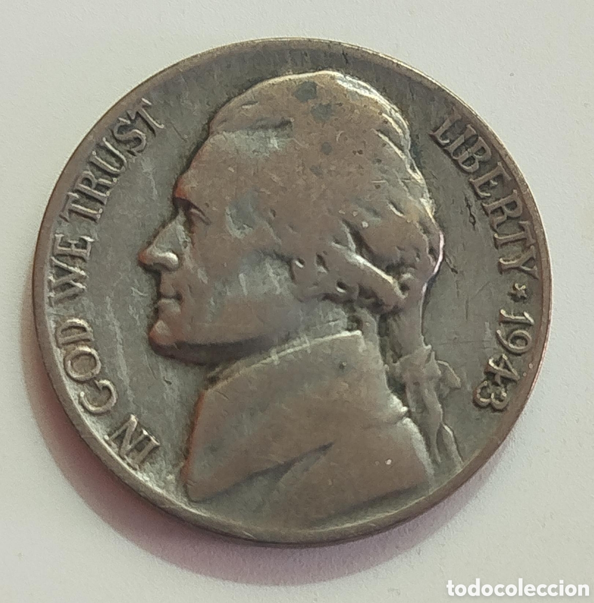 Monedas antiguas de Am&eacute;rica: Moneda Plata 5 Centavos 1943 S Jefferson War EEUU