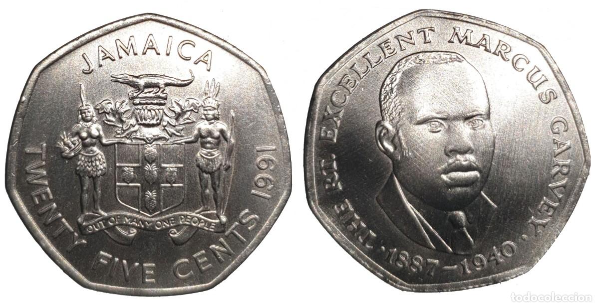 Monedas antiguas de Am&eacute;rica: Jamaica 25 Centavos 1991 Marcus Garvey KM#147