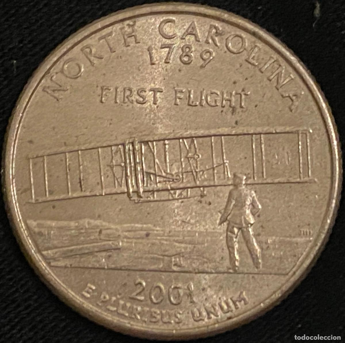 Monedas antiguas de Am&eacute;rica: 1 Quarter (25 centavos de d&oacute;lar). USA. A&ntilde;o 2001. Ceca P. Carolina del Norte. Buen estado.