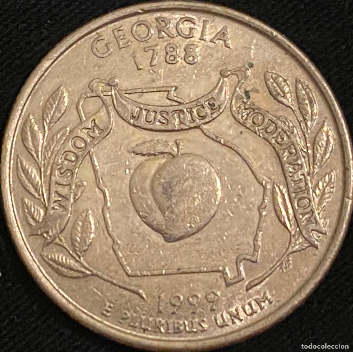 Monedas antiguas de Am&eacute;rica: 1 Quarter (25 centavos de d&oacute;lar). USA. A&ntilde;o 1999. Ceca D. Estado de Georgia. Buen estado.
