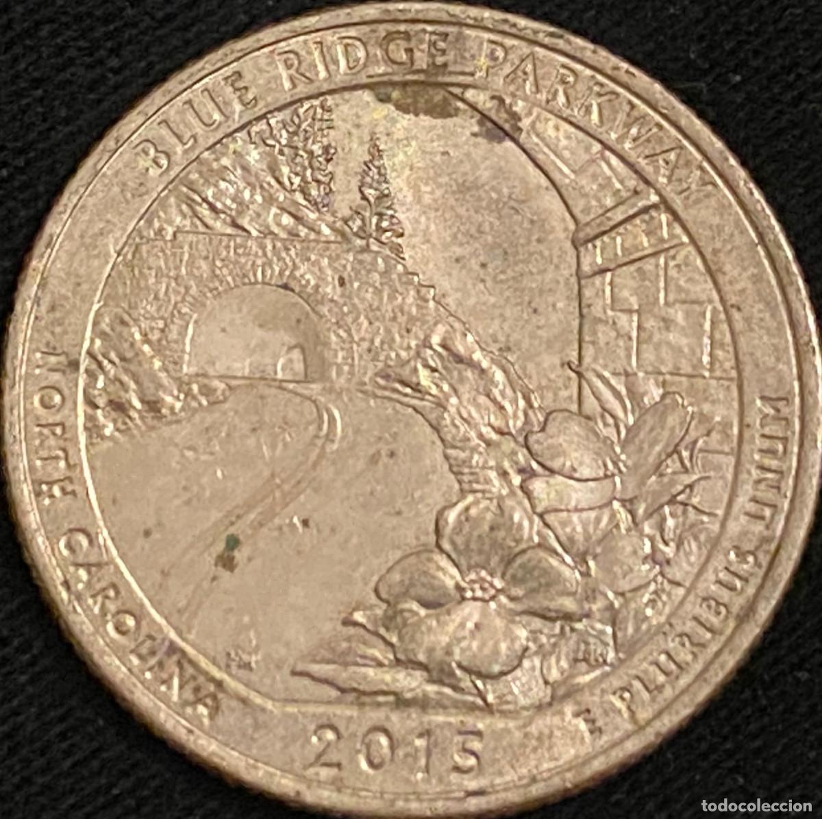 Monedas antiguas de Am&eacute;rica: 1 Quarter (25 centavos de d&oacute;lar). USA. A&ntilde;o 2015. Ceca D. Estado de Carolina del Norte. Buen estado.