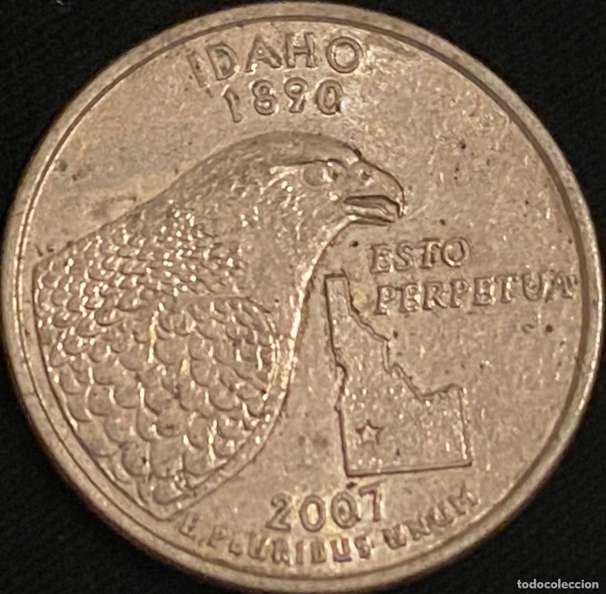 Monedas antiguas de Am&eacute;rica: 1 Quarter (25 centavos de d&oacute;lar). USA. A&ntilde;o 2007. Ceca D. Estado de Idaho. Buen estado.