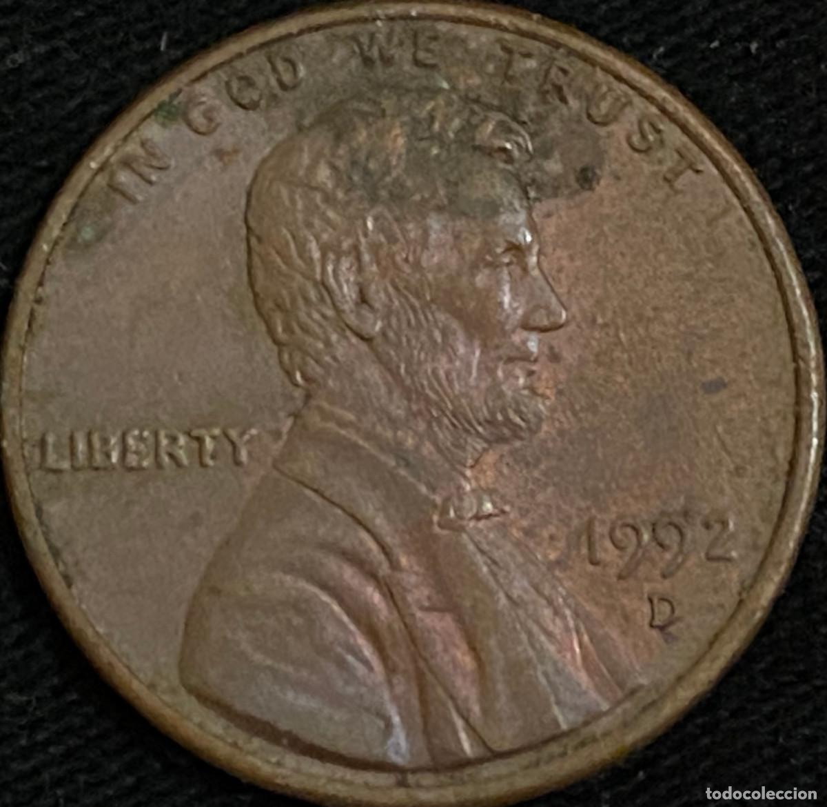 Monedas antiguas de Am&eacute;rica: 1 Pennie (1 centavo de d&oacute;lar). USA. A&ntilde;o 1992. Ceca D. Presidente Abraham Lincoln. Buen estado.