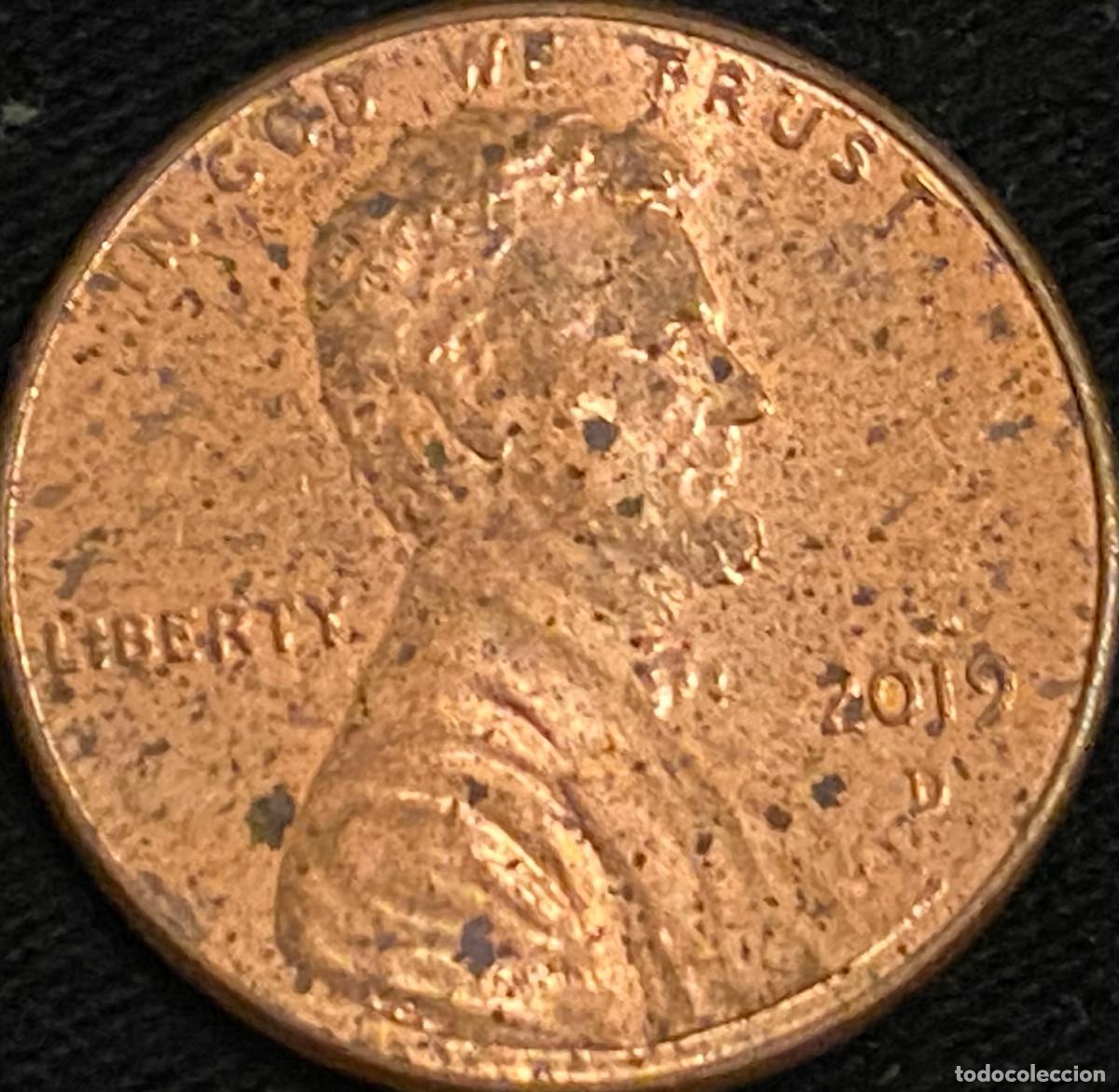 Monedas antiguas de Am&eacute;rica: 1 Pennie (1 centavo de d&oacute;lar). USA. A&ntilde;o 2019. Ceca D. Presidente Abraham Lincoln. Estado aceptable.