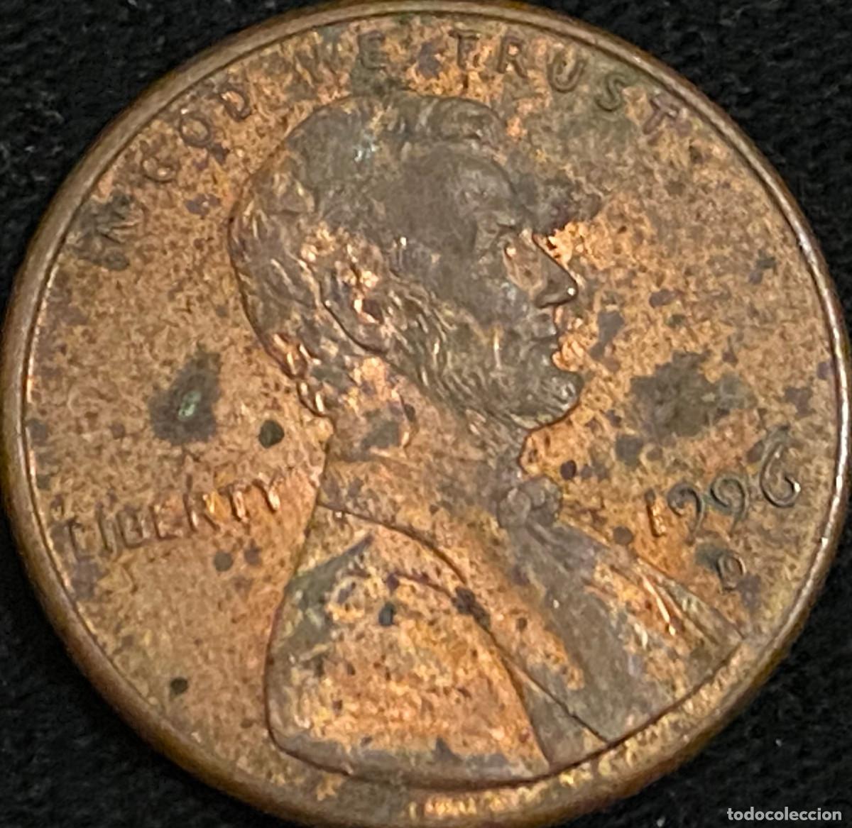 Monedas antiguas de Am&eacute;rica: 1 Pennie (1 centavo de d&oacute;lar). USA. A&ntilde;o 1996. Ceca D. Presidente Abraham Lincoln. Estado aceptable.