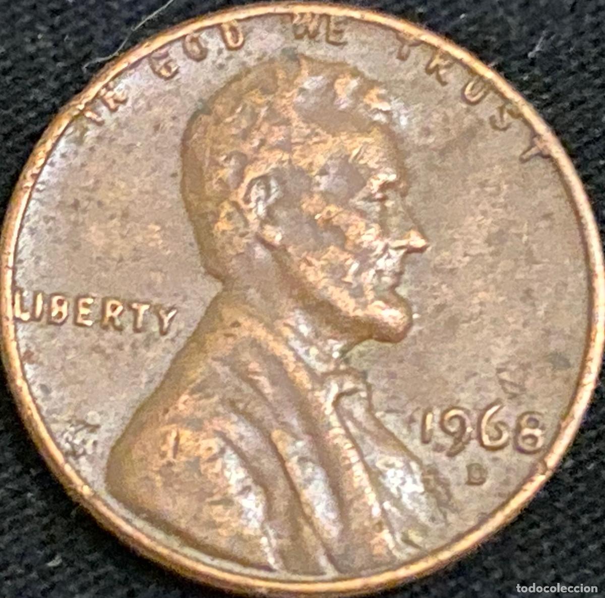 Monedas antiguas de Am&eacute;rica: 1 Pennie (1 centavo de d&oacute;lar). USA. A&ntilde;o 1968. Ceca D. Presidente Abraham Lincoln. Estado aceptable.