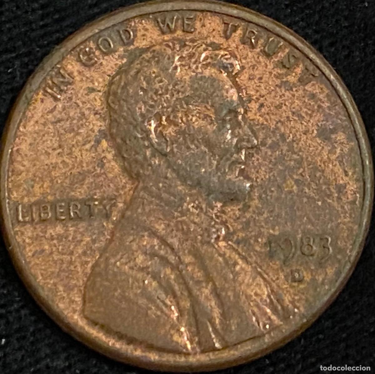 Monedas antiguas de Am&eacute;rica: 1 Pennie (1 centavo de d&oacute;lar). USA. A&ntilde;o 1983. Ceca D. Presidente Abraham Lincoln. Estado aceptable.