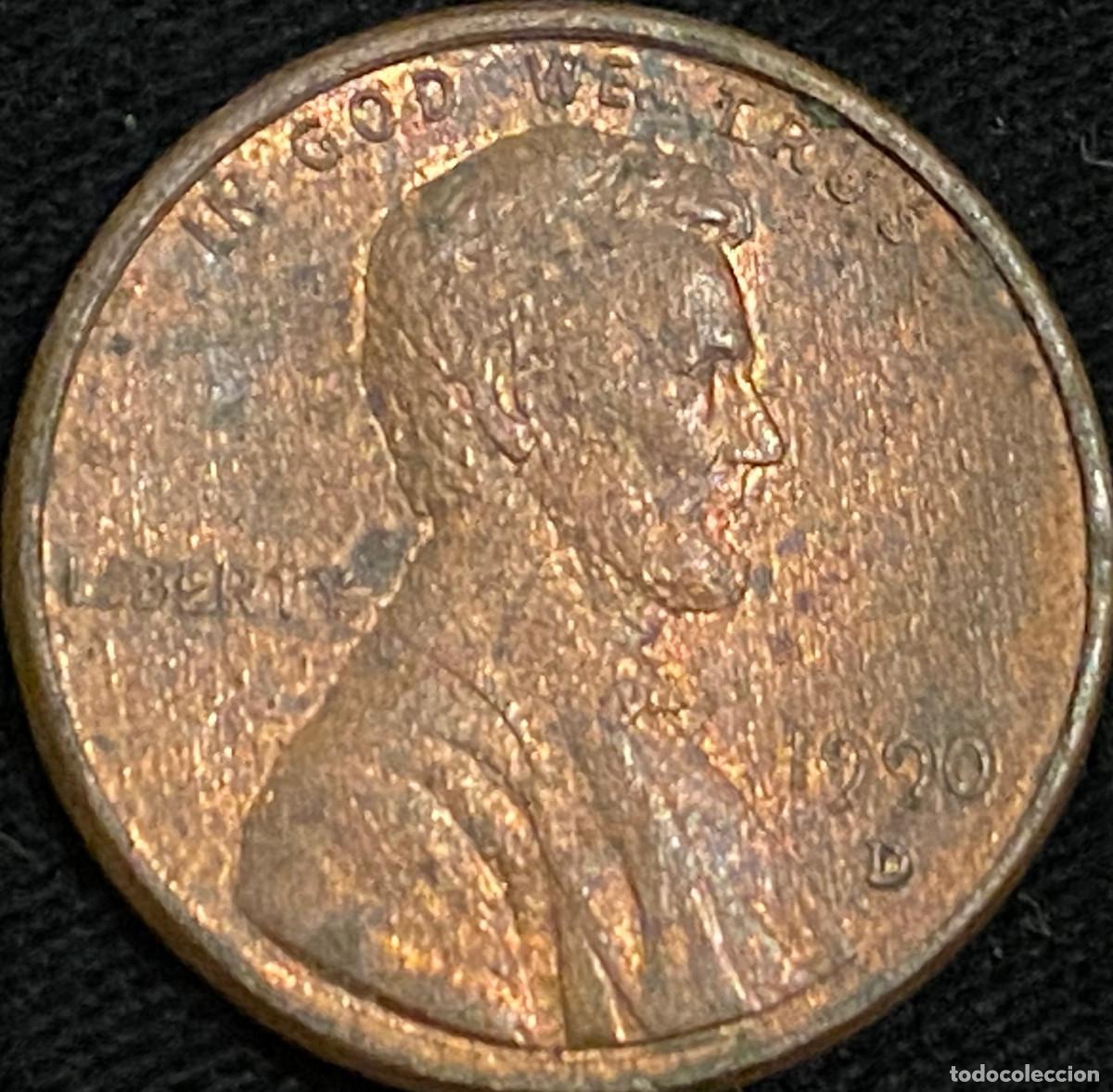 Monedas antiguas de Am&eacute;rica: 1 Pennie (1 centavo de d&oacute;lar). USA. A&ntilde;o 1990. Ceca D. Presidente Abraham Lincoln. Estado aceptable.