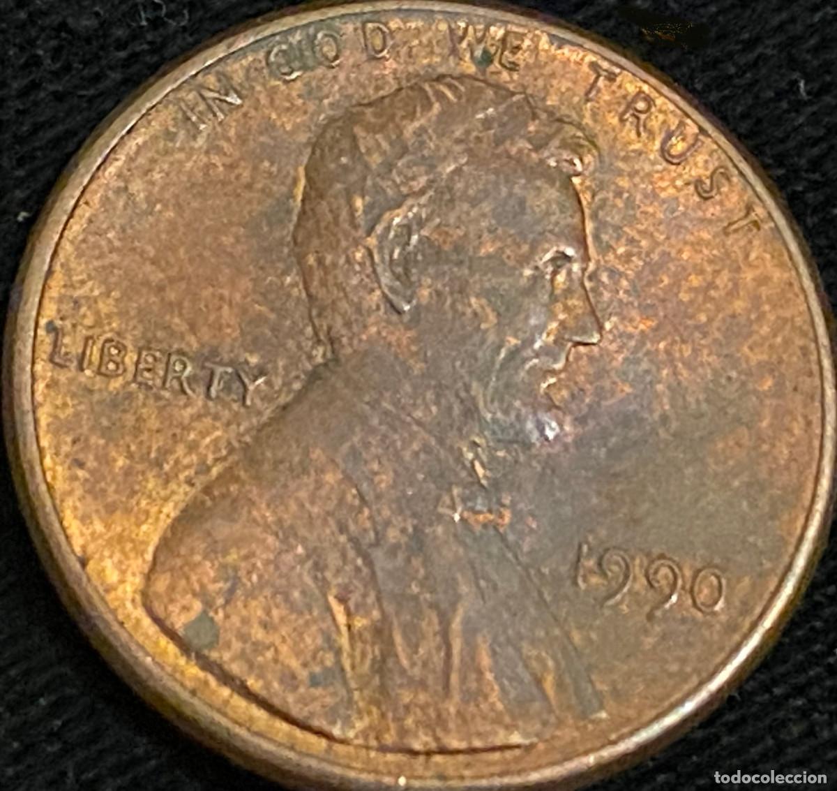 Monedas antiguas de Am&eacute;rica: 1 Pennie (1 centavo de d&oacute;lar). USA. A&ntilde;o 1990. Ceca D. Presidente Abraham Lincoln. Estado aceptable.
