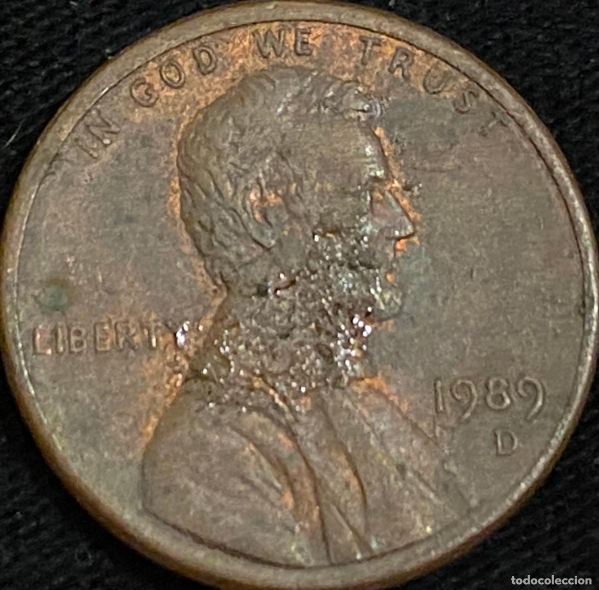 Monedas antiguas de Am&eacute;rica: 1 Pennie (1 centavo de d&oacute;lar). USA. A&ntilde;o 1989. Ceca D. Presidente Abraham Lincoln. Estado aceptable.