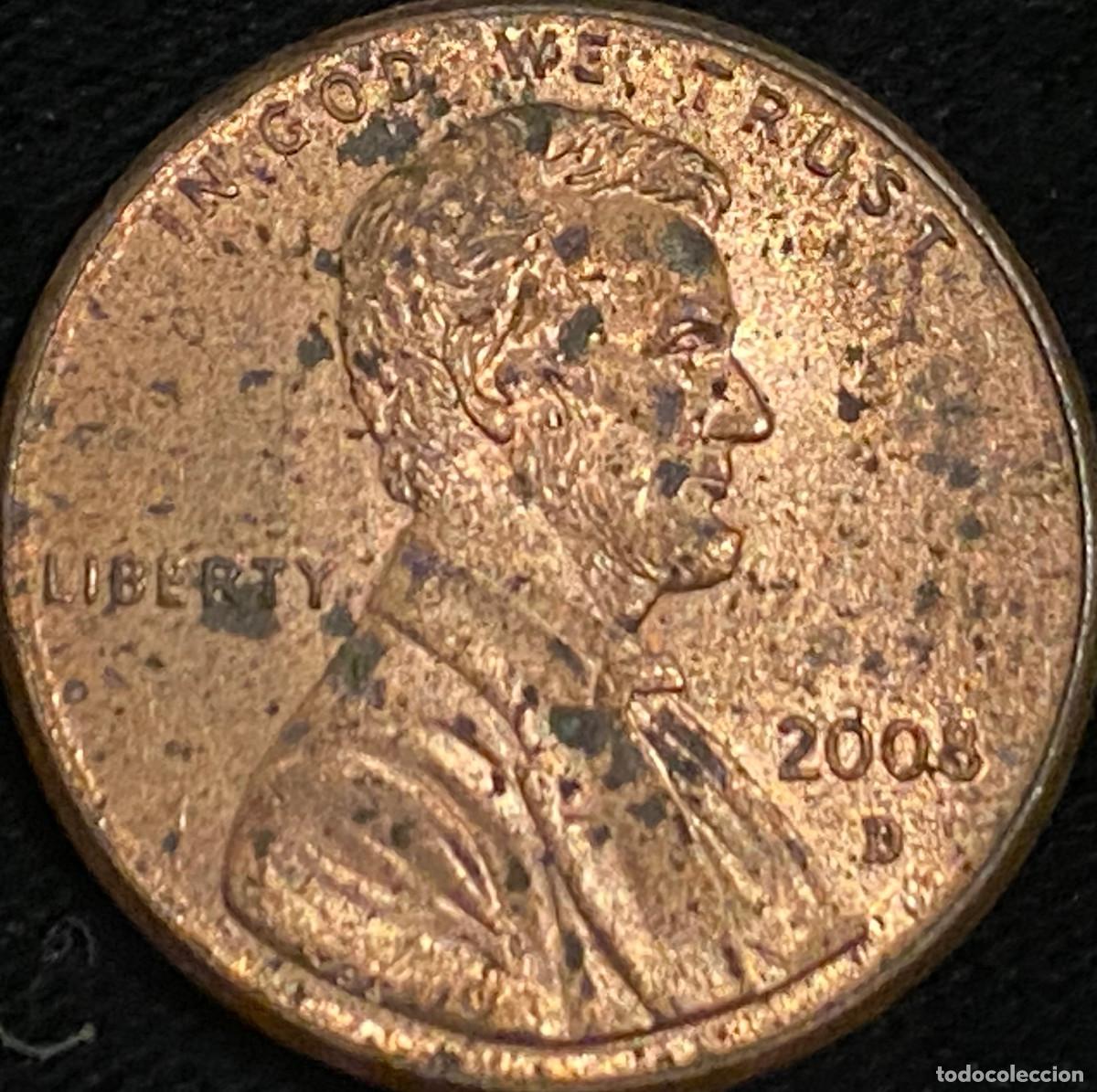 Monedas antiguas de Am&eacute;rica: 1 Pennie (1 centavo de d&oacute;lar). USA. A&ntilde;o 2008. Ceca D. Presidente Abraham Lincoln. Estado aceptable.