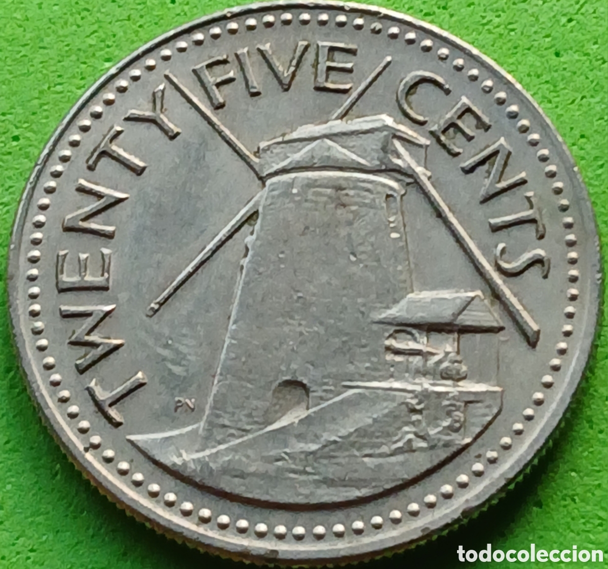 Monedas antiguas de Am&eacute;rica: Barbados 25 cents 1973 km#13 sin marca de ceca