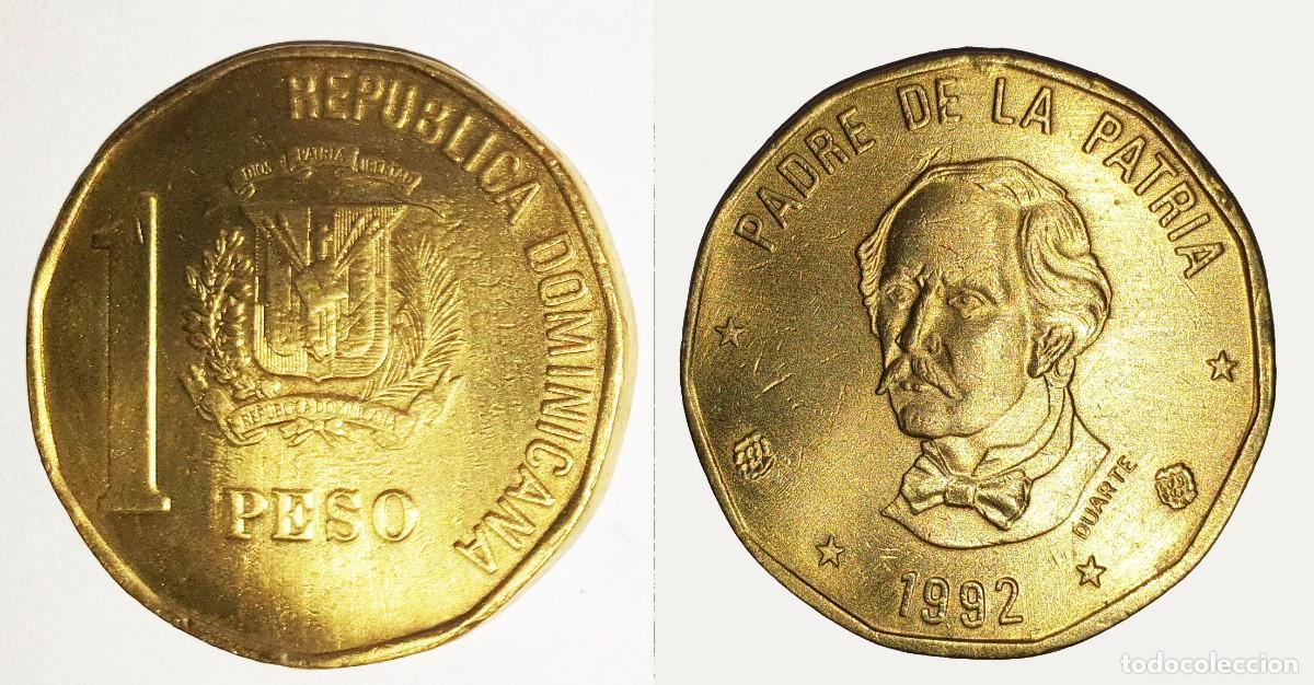 Monedas antiguas de Am&eacute;rica: Rep&uacute;blica Dominicana 1 Peso 1992 - Juan Pablo Duarte - KM#80.2