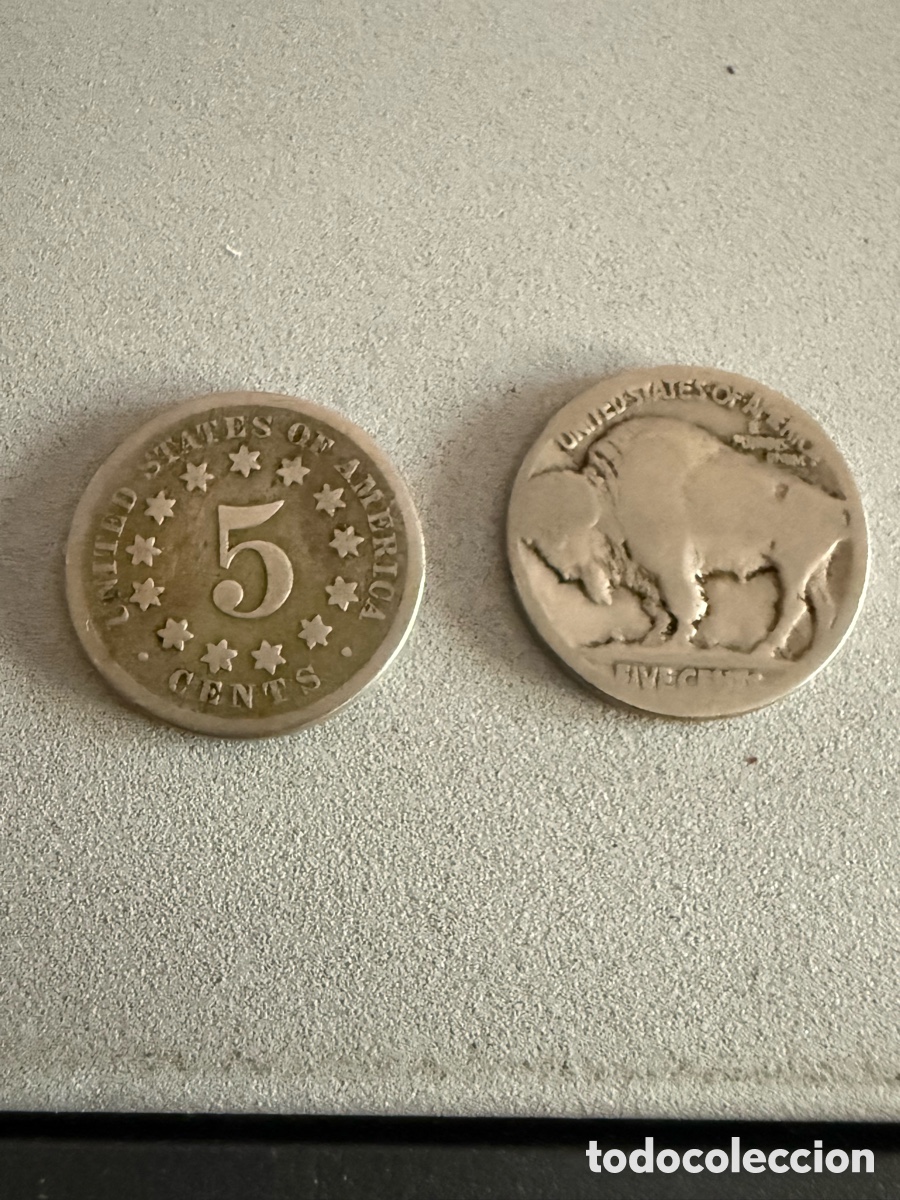 Monedas antiguas de Am&eacute;rica: 2 Monedas USA. 5 Centavos. Sin Fecha Visible