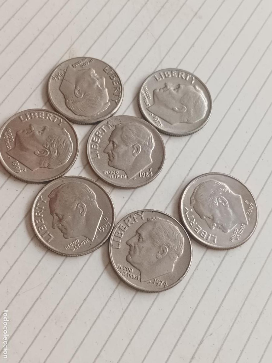 Monedas antiguas de Am&eacute;rica: Estados Unidos. 7 ,monedas de 1 dime