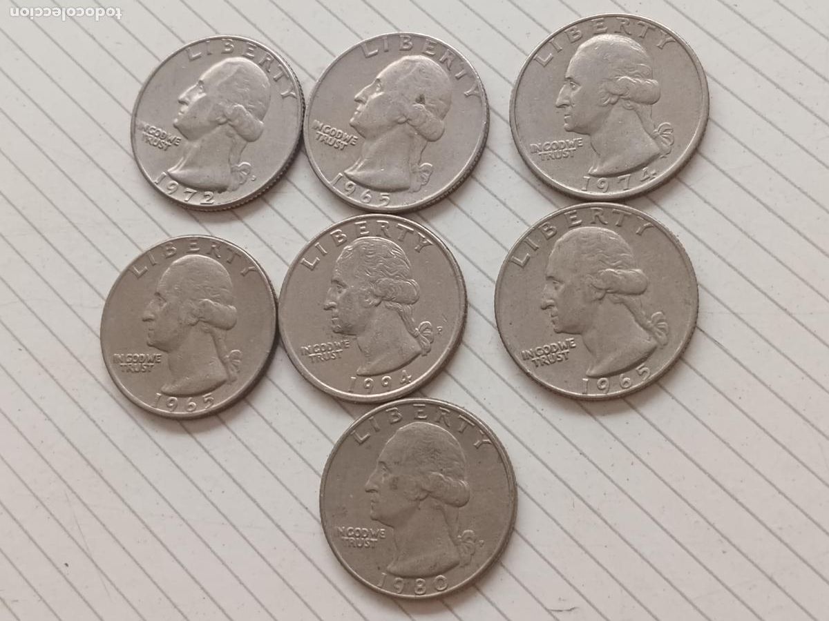 Monedas antiguas de Am&eacute;rica: Estados Unidos: 7 monedas de quarter de dollar