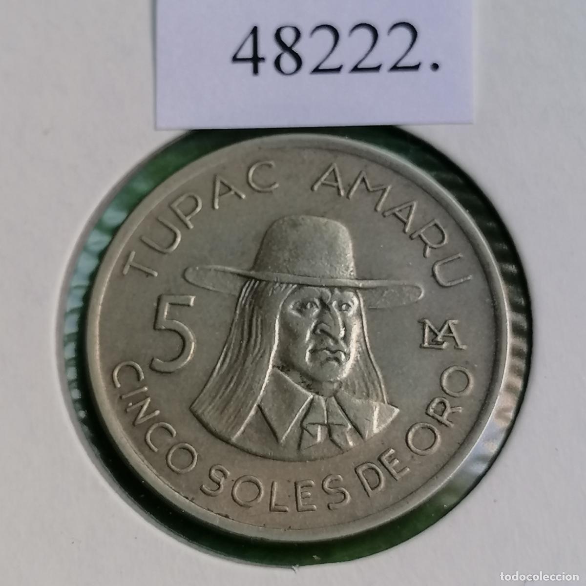 Monedas antiguas de Am&eacute;rica: Per&uacute; 5 soles 1977, Tupac Amaru