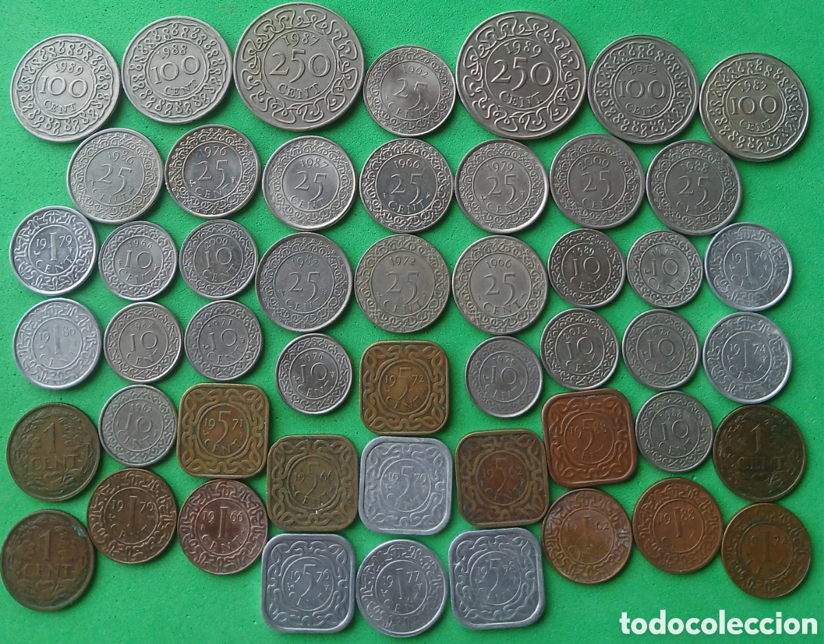 Monedas antiguas de Am&eacute;rica: Surinam 1957-2012. Lote 50 monedas/ diferentes fechas.