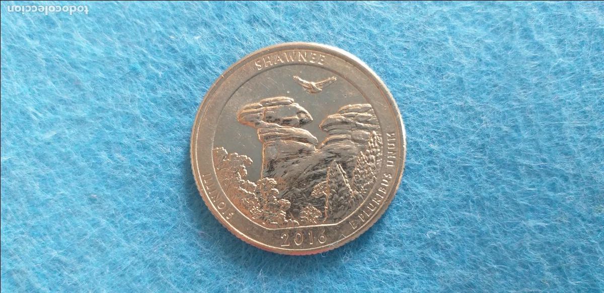Monedas antiguas de Am&eacute;rica: Moneda de Estados Unidos. USA. Quarter de dolar. A&ntilde;o 2016. Moneda Am&eacute;rica es bella: Shawnee Illinois