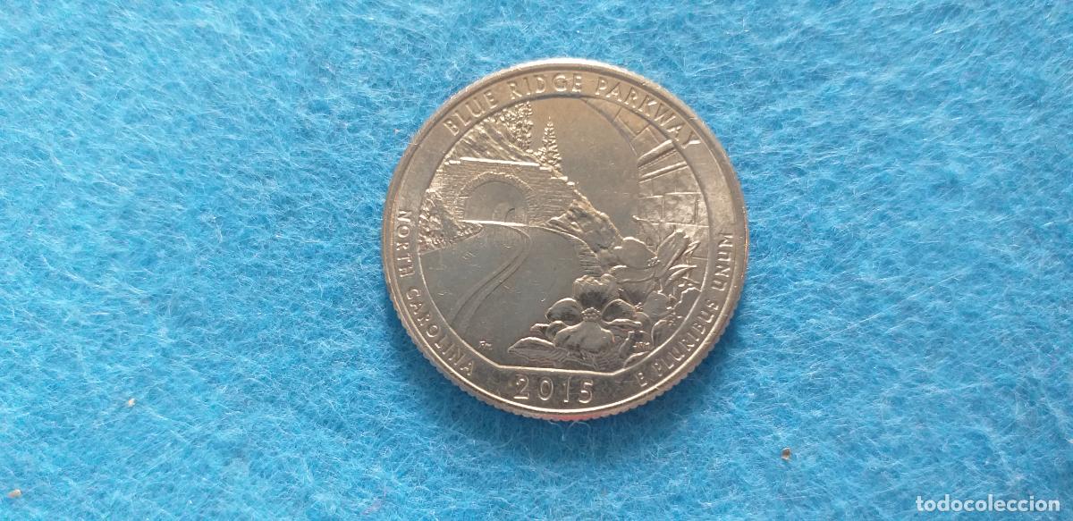 Monedas antiguas de Am&eacute;rica: Moneda de Estados Unidos, U.S.A. &frac14; quarter dollar. A&ntilde;o 2015. Blue Ridge Parkway. Carolina del norte