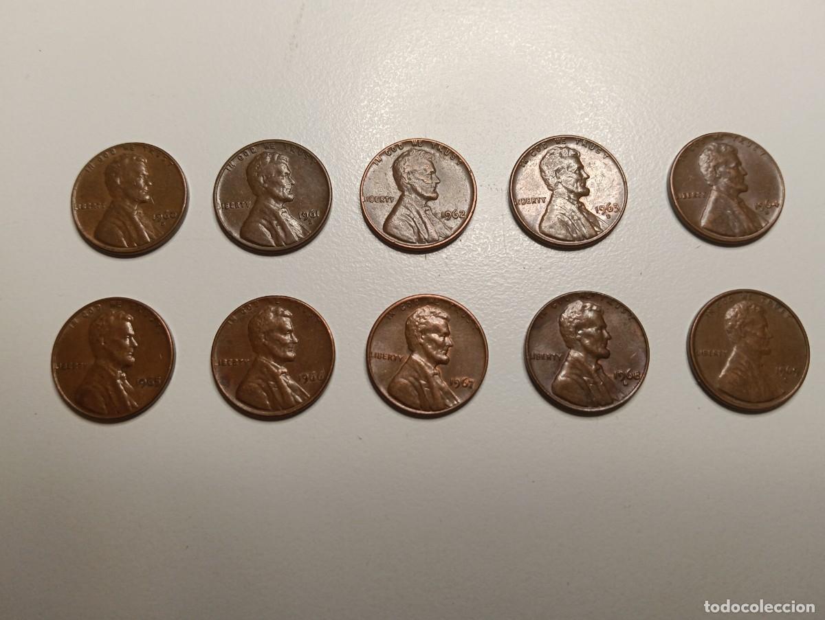 Monedas antiguas de Am&eacute;rica: Lot of 10 USA One Cent Coins (Pennies) &ndash; 1960s (Copper)