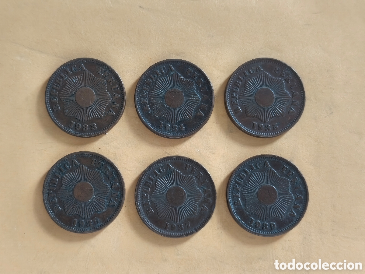 Moedas antigas da Am&eacute;rica: 1 centavo Per&uacute; bronce km 211