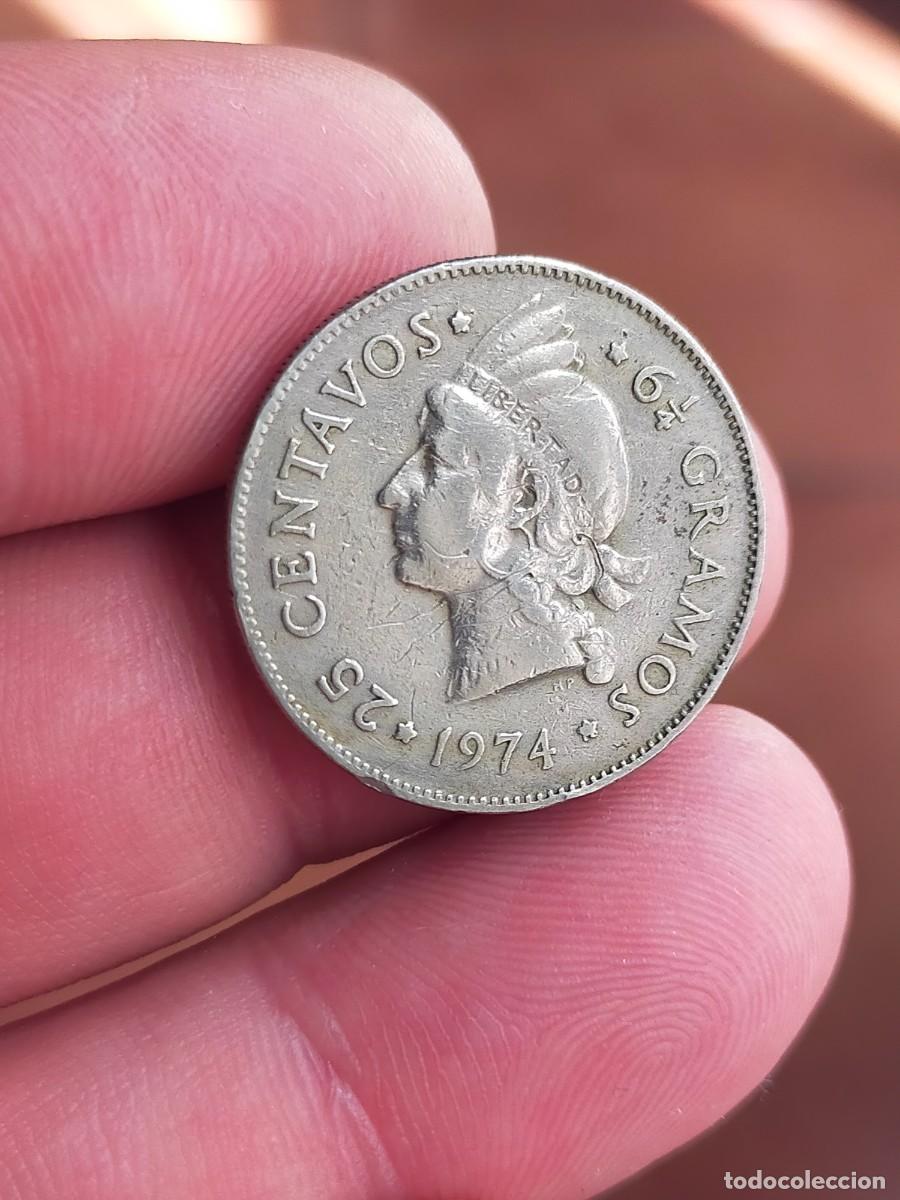 Monedas antiguas de Am&eacute;rica: MONEDA DE 25 VEINTICINCO CENTAVOS REPUBLICA DOMINICANA 1974 BUENA CONSERVACION