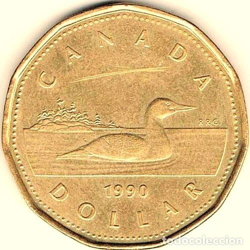 Monedas antiguas de Am&eacute;rica: Canad&aacute;, 1 d&oacute;lar 1990 ''Fauna: Colimbo (pato)'', UC#186./ Nueva, sin circular.