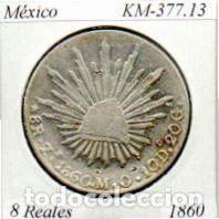 Monedas antiguas de Am&eacute;rica: M&Eacute;XICO 1860, 8 REALES, KM-377.13, ZACATECAS. AG, 2 FOTOS
