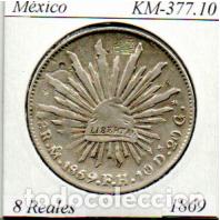 Monedas antiguas de Am&eacute;rica: M&Eacute;XICO 1869, 8 REALES, KM-377.10, M&Eacute;XICO. AG, 2 FOTOS