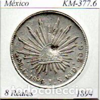 Monedas antiguas de Am&eacute;rica: M&Eacute;XICO 1894, 8 REALES, KM-377.6. GUADALAJARA. AG, 2 FOTOS