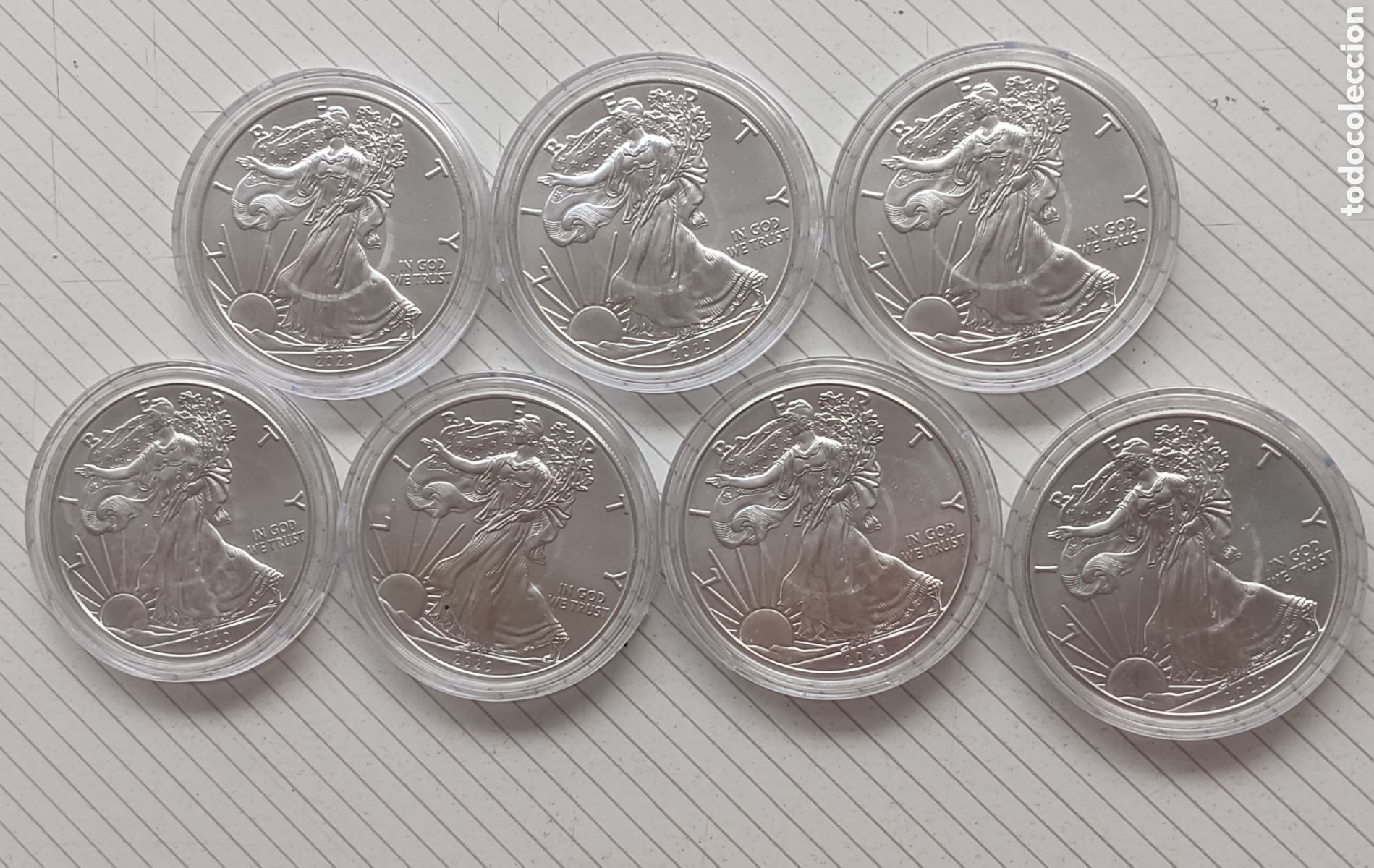 Monedas antiguas de Am&eacute;rica: Lote de 7 onzas de plata pura USA Estados Unidos. Liberty 2020