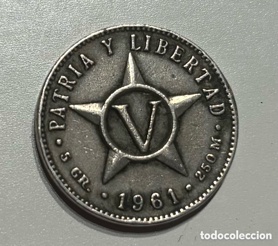 Monedas antiguas de Am&eacute;rica: Moneda Cuba 5 Centavos 1961 &ndash; Rep&uacute;blica de Cuba &ndash; Patria y Libertad &ndash; Original