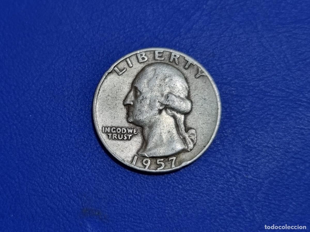 Monedas antiguas de Am&eacute;rica: Moneda Plata Estados Unidos America Cuarto 1/4 Dolar 1957-D Libertad USA EEUU