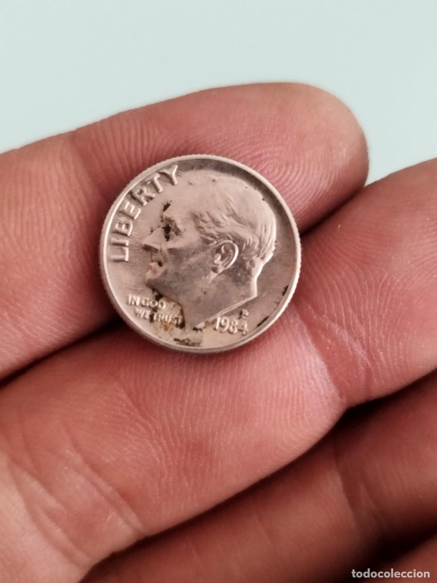 Monedas antiguas de Am&eacute;rica: Moneda Dime de 10 centavos de Estados Unidos, con Franklin D. Roosevelt. 1984