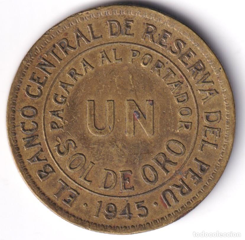 Monedas antiguas de Am&eacute;rica: MONEDA DE PERU - UN SOL DE ORO 1945 - BANCO CENTRAL DE RESERVA DEL PERU -LATON