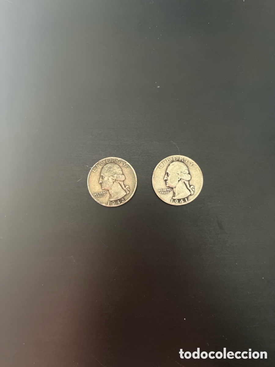 Monedas antiguas de Am&eacute;rica: 1/4 Washinton Silver Quarter 1941 y 1942