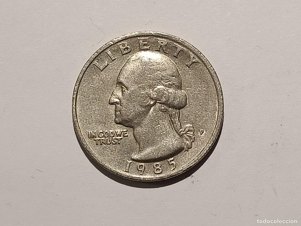 Monedas antiguas de Am&eacute;rica: Moneda de EEUU. Quarter Dollar. Washington Quarter 1985