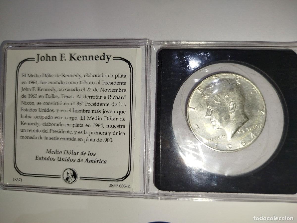 Monedas antiguas de Am&eacute;rica: Moneda 1/2 dolar usa de plata 900/1000 John F. Kennedy 1964