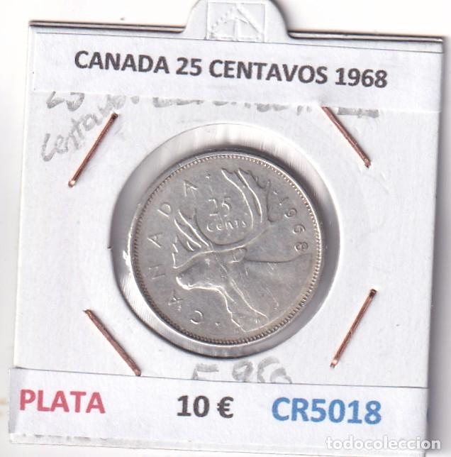 Monedas antiguas de Am&eacute;rica: CR5018 MONEDA CANADA 25 CENTAVOS 1968 PLATA