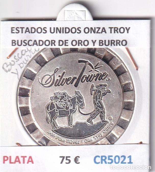 Monedas antiguas de Am&eacute;rica: CR5021 MONEDA ESTADOS UNIDOS ONZA TROY PLATA BUSCADOR DE ORO Y BURRO