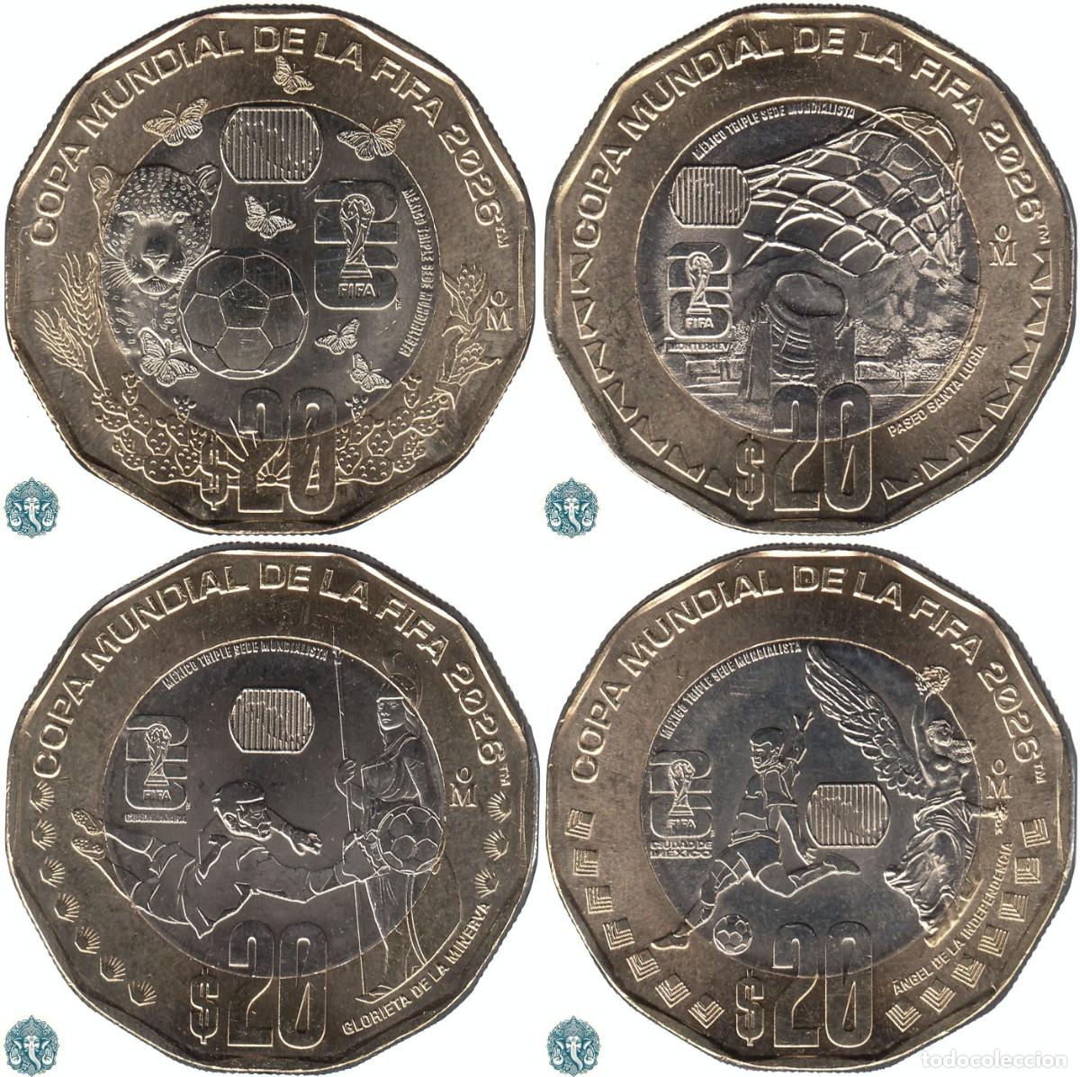 Monedas antiguas de Am&eacute;rica: MEXICO 20 Pesos 2026 FIFA 2026 Serie completa 4 valores KM#- bimet&aacute;lica