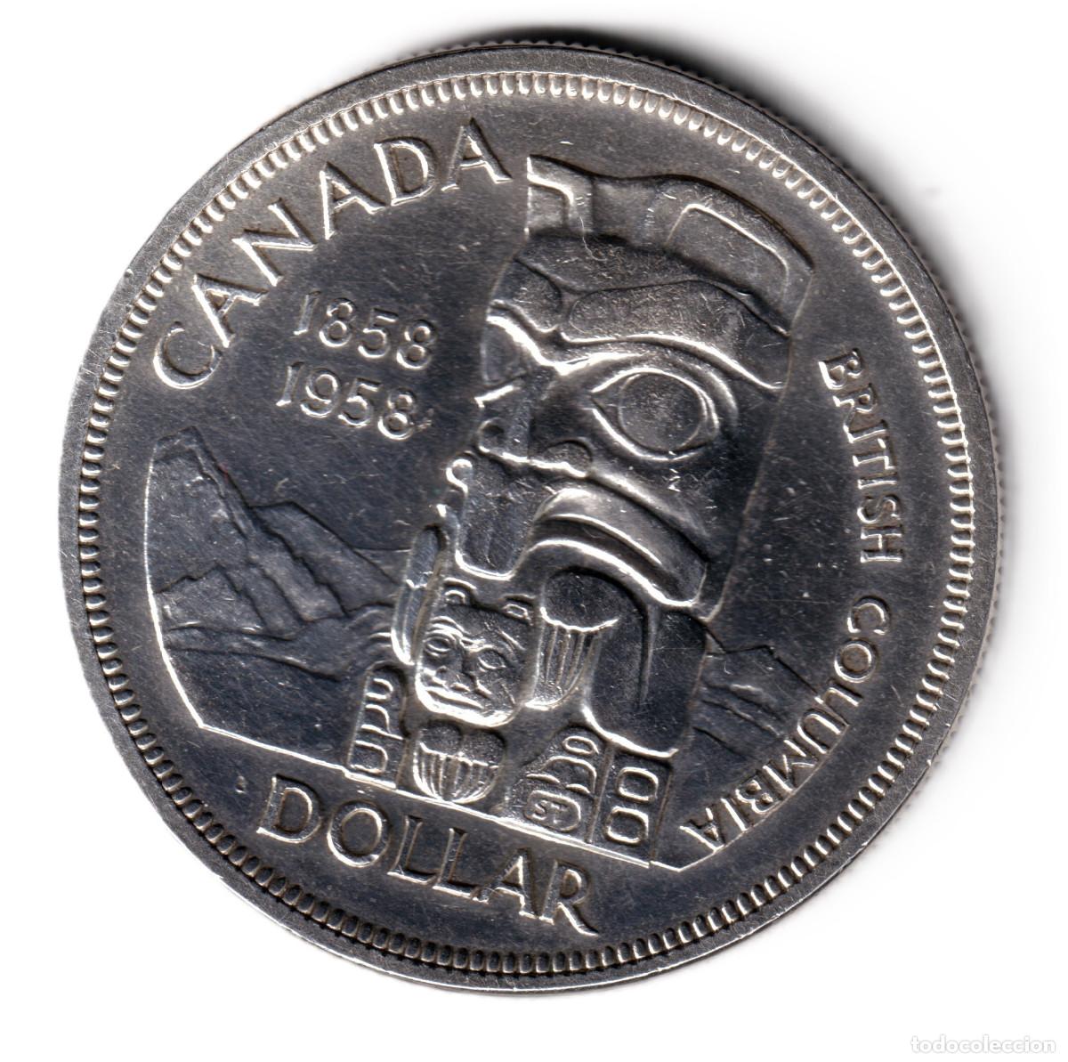 Monedas antiguas de Am&eacute;rica: CANADA 1 dolar 1958 TOTEM Centenario de la Columbia Brit&aacute;nica