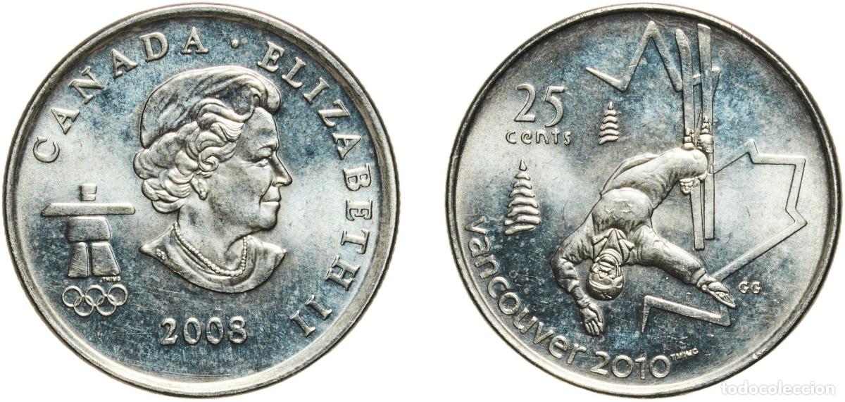 Monedas antiguas de Am&eacute;rica: Canada Commonwealth 2008 25 Cents - Elizabeth II (Freestyle skiing) Nickel plated steel Royal Canad