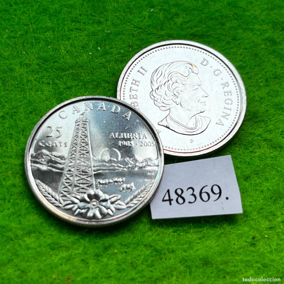 Monedas antiguas de Am&eacute;rica: Canada 25 c&eacute;ntimos 2005, 100&ordm; aniversario Alberta, una moneda, 48369 2