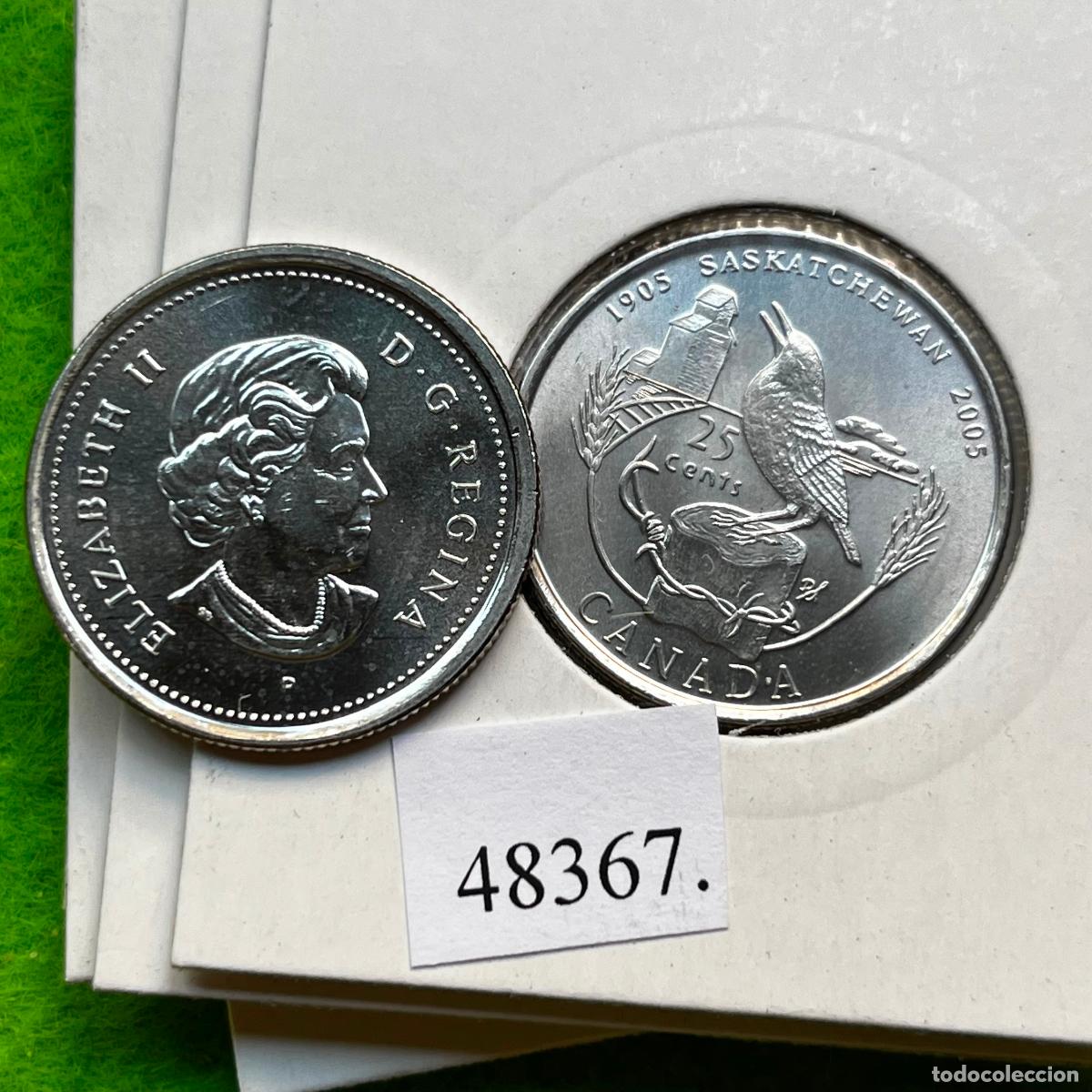 Monedas antiguas de Am&eacute;rica: Canada 25 c&eacute;ntimos 2005, 100&ordm; aniversario Saskatchewan, una moneda, 48367 5