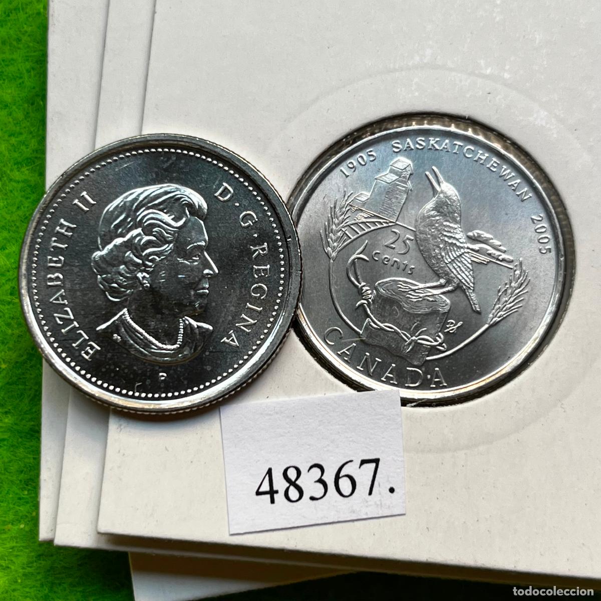 Monedas antiguas de Am&eacute;rica: Canada 25 c&eacute;ntimos 2005, 100&ordm; aniversario Saskatchewan, una moneda, 48367