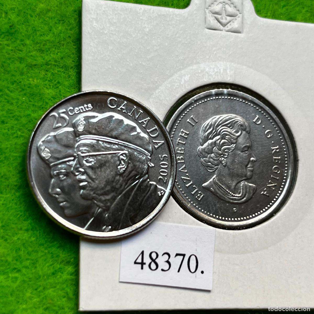 Monedas antiguas de Am&eacute;rica: Canada 25 c&eacute;ntimos 2005, A&ntilde;o del Veterano, una moneda, 48370 2