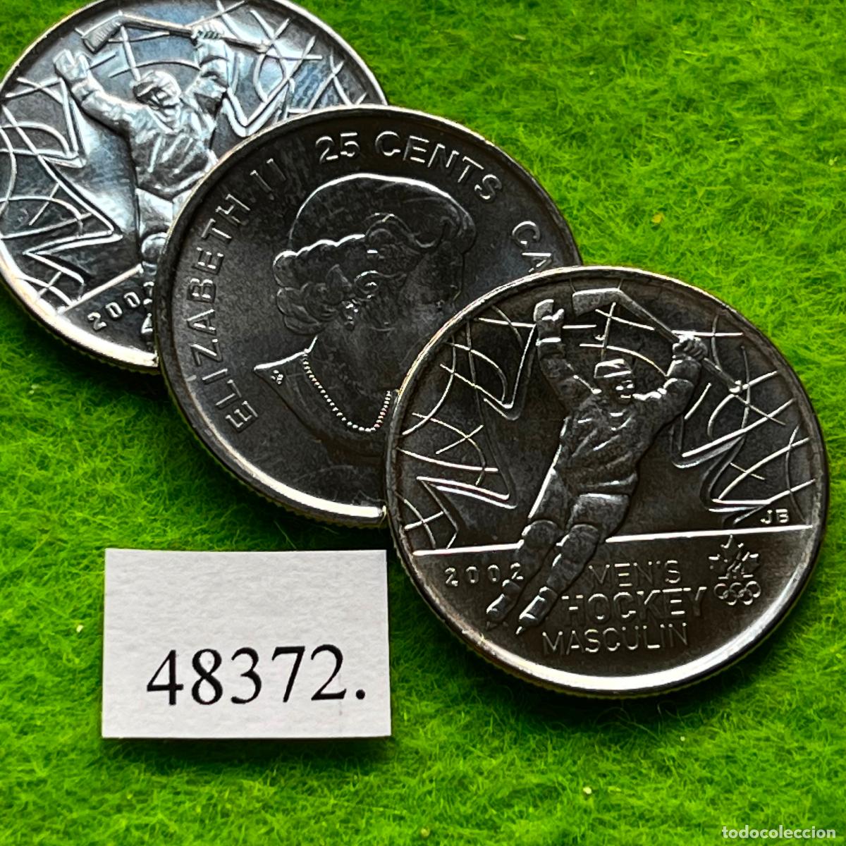 Monedas antiguas de Am&eacute;rica: Canada 25 c&eacute;ntimos 2002, hockey sobre hielo masculino, Juegos Ol&iacute;mpicos, una moneda, 48372 3